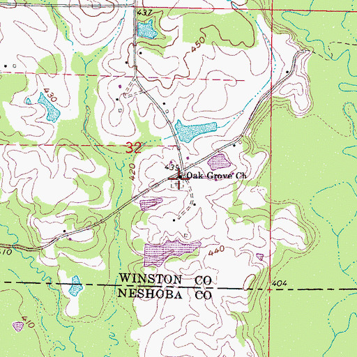 Topographic Map of Oak Grove Baptist Church, MS