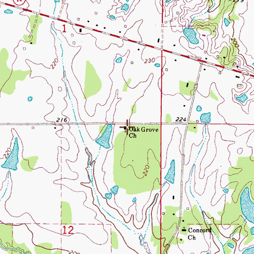 Topographic Map of Oak Grove Church, MS