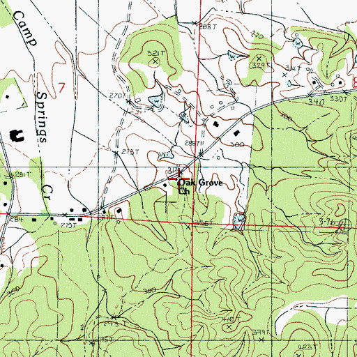 Topographic Map of Oak Grove Baptist Church, MS