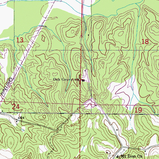 Topographic Map of Oak Grove Church, MS
