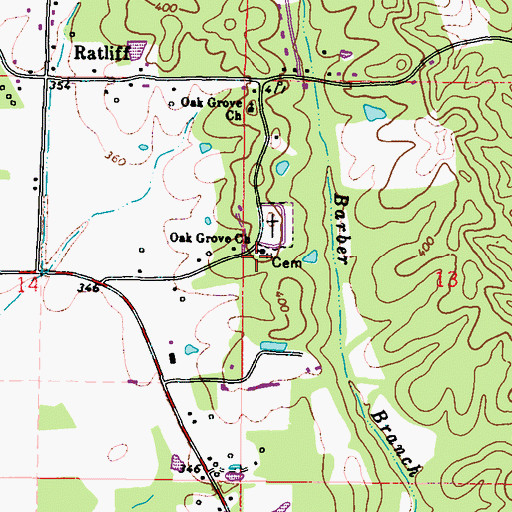 Topographic Map of Oak Grove Church, MS