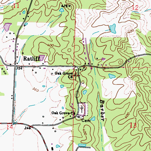 Topographic Map of Oak Grove Church, MS