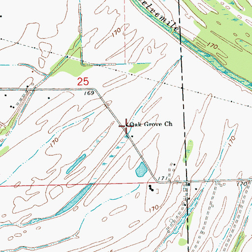 Topographic Map of Oak Grove Church, MS