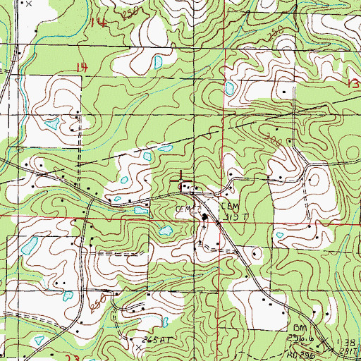 Topographic Map of Oak Hill United Pentecostal Church, MS
