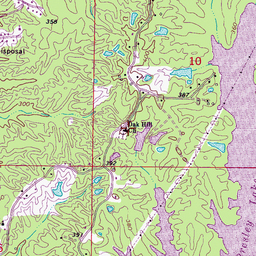 Topographic Map of Oak Hill Methodist Church, MS