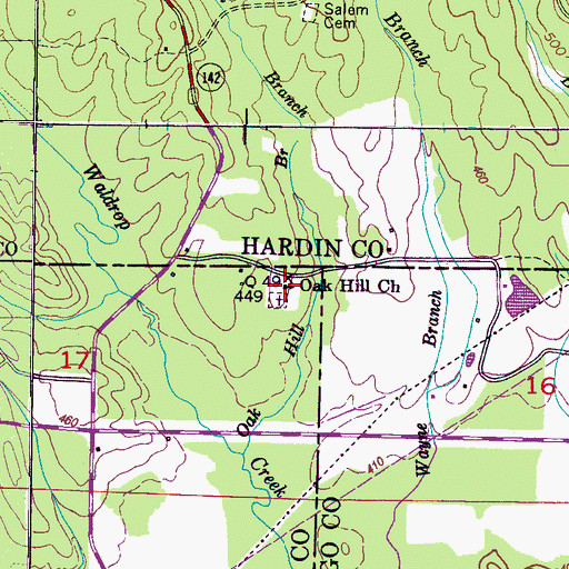 Topographic Map of Oak Hill Church, MS