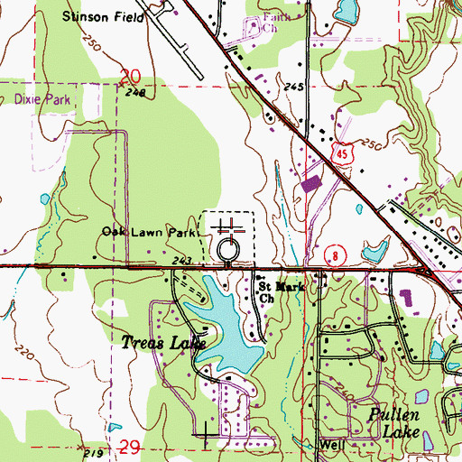 Topographic Map of Oak Lawn Park, MS