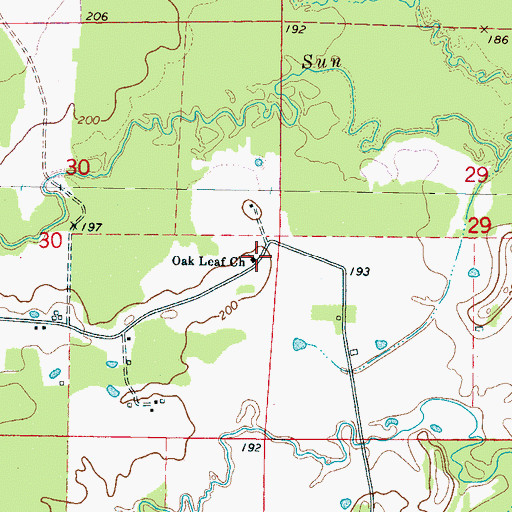 Topographic Map of Oak Leaf Church, MS