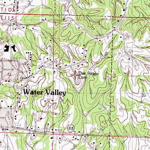 Topographic Map of Oak Ridge Cemetery, MS
