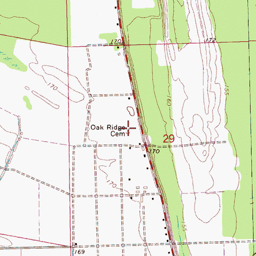 Topographic Map of Oak Ridge Cemetery, MS