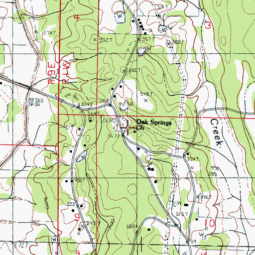 Topographic Map of Oak Springs Cemetery, MS