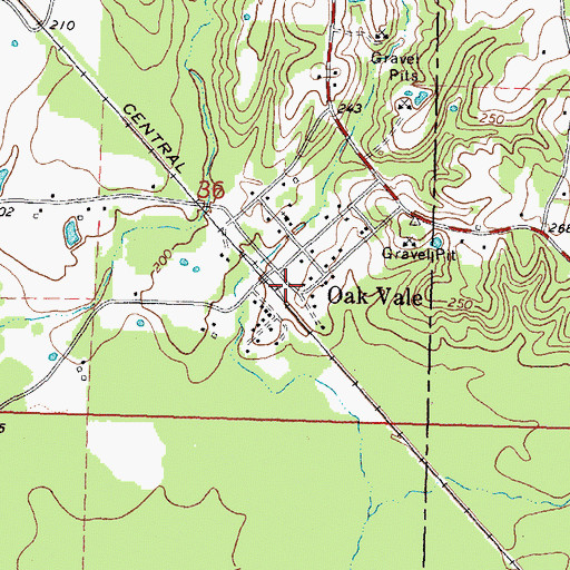 Topographic Map of Oak Vale, MS