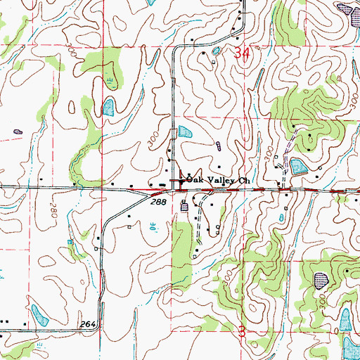 Topographic Map of Oak Valley Church, MS