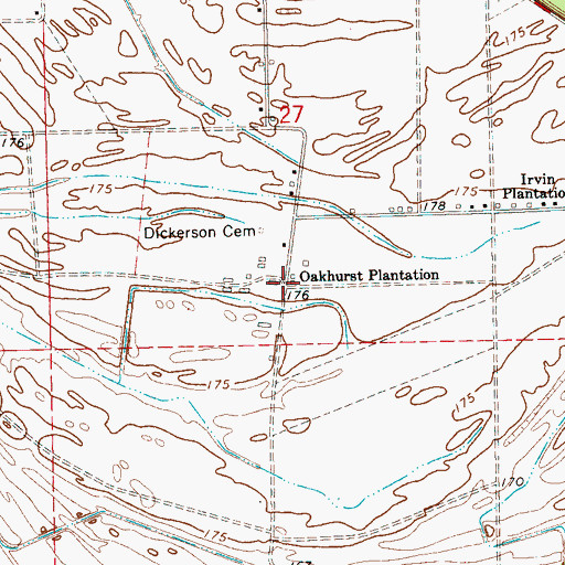 Topographic Map of Oakhurst Plantation, MS