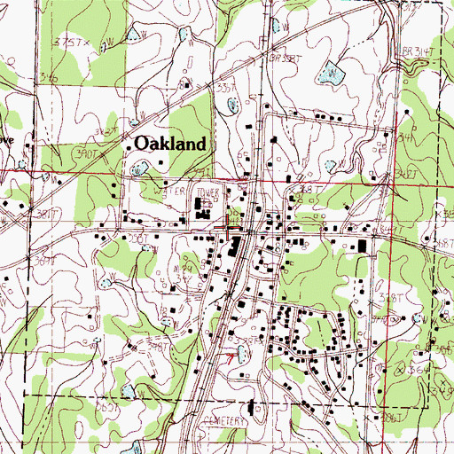 Topographic Map of Oakland, MS