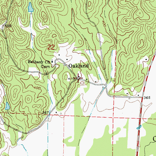 Topographic Map of Oakland, MS