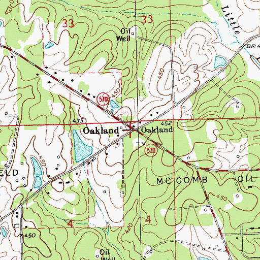 Topographic Map of Oakland, MS