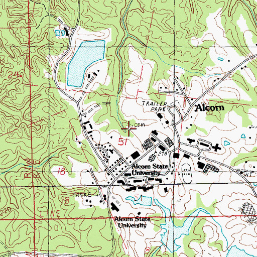 Topographic Map of Oakland Cemetery, MS