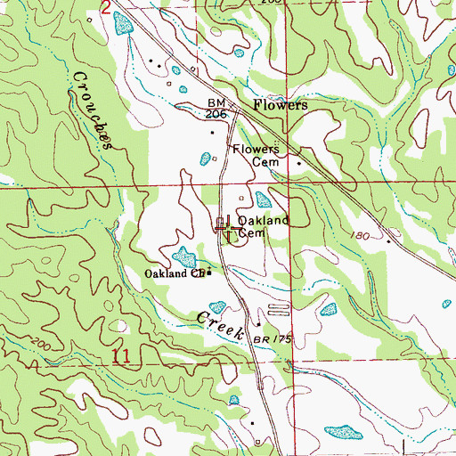 Topographic Map of Oakland Cemetery, MS