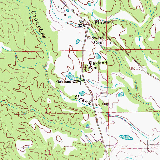 Topographic Map of Oakland Church, MS