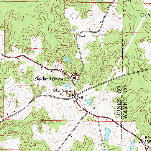 Topographic Map of Oakland Grove Baptist Church, MS