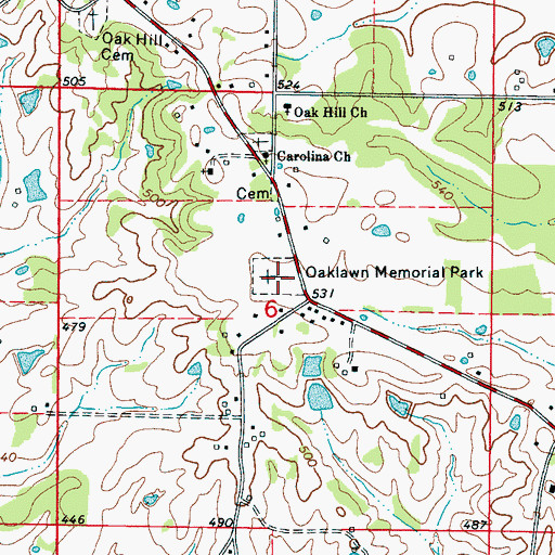 Topographic Map of Oaklawn Memorial Park, MS