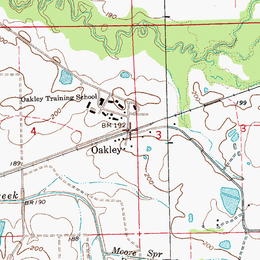 Topographic Map of Oakley, MS