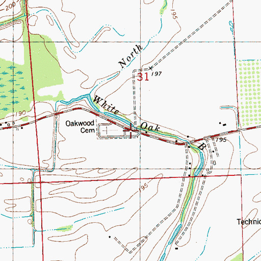 Topographic Map of Oakwood Cemetery, MS