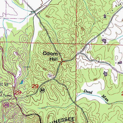 Topographic Map of Odom Hill, MS