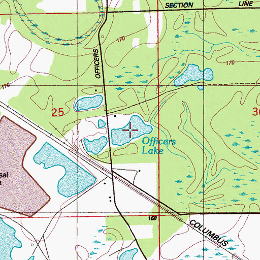 Topographic Map of Officers Lake, MS