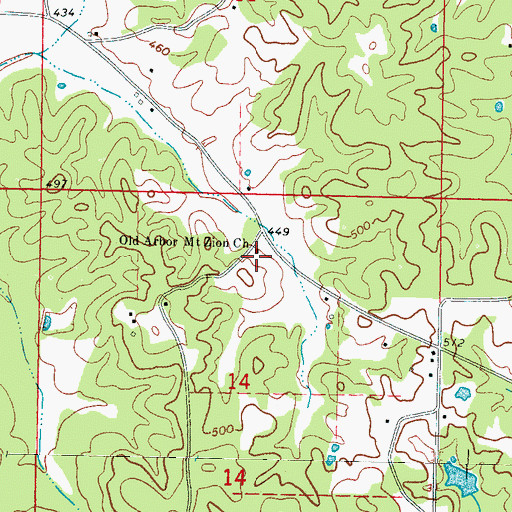 Topographic Map of Old Arbor Mount Zion Church, MS
