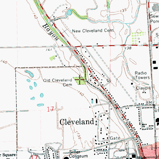 Topographic Map of Old Cleveland Cemetery, MS