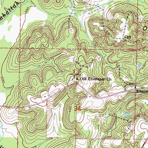 Topographic Map of Old Ebenezer Church, MS