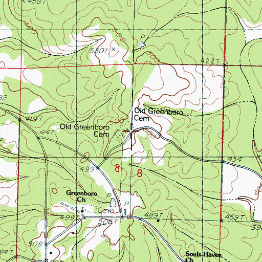 Topographic Map of Old Greenboro Cemetery, MS