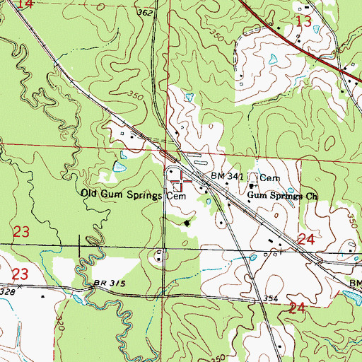 Topographic Map of Old Gum Springs Cemetery, MS