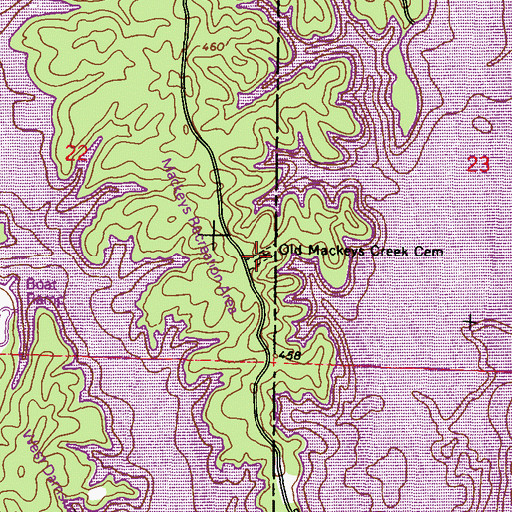 Topographic Map of Old Mackeys Creek Cemetery, MS