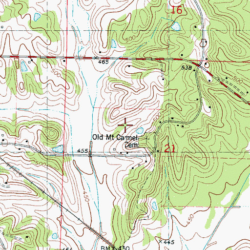 Topographic Map of Old Mount Carmel Cemetery, MS