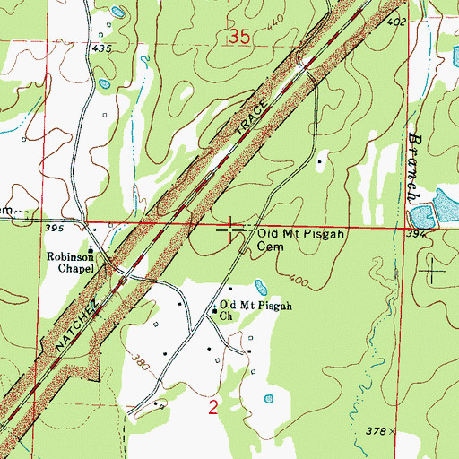 Topographic Map of Old Mount Pisgah Cemetery, MS