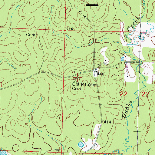 Topographic Map of Old Mount Zion Cemetery, MS