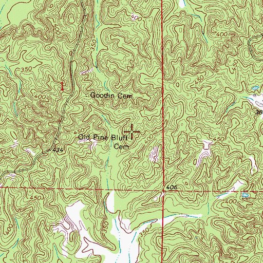 Topographic Map of Old Pine Bluff Cemetery, MS