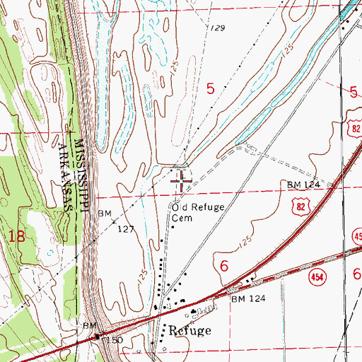 Topographic Map of Old Refuge Cemetery, MS