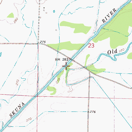 Topographic Map of Old River Run, MS
