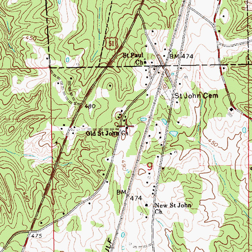 Topographic Map of Old Saint John Church, MS