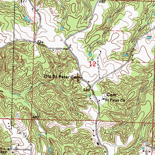 Topographic Map of Old Saint Peter Cemetery, MS