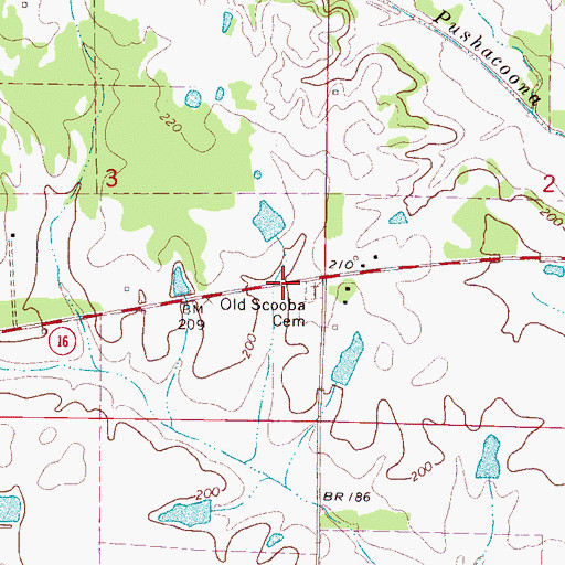 Topographic Map of Old Scooba Cemetery, MS