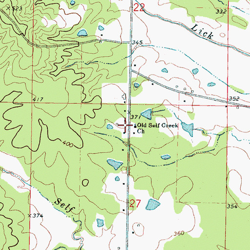 Topographic Map of Self Creek Bible Baptist Church, MS