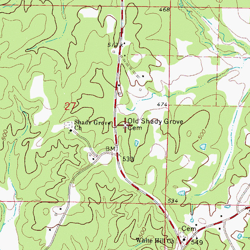 Topographic Map of Old Shady Grove Cemetery, MS