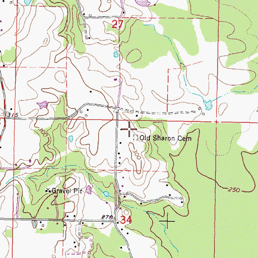 Topographic Map of Old Sharon Cemetery, MS