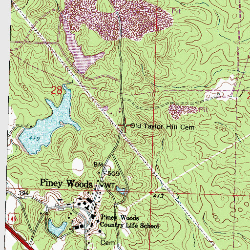 Topographic Map of Old Taylor Hill Cemetery, MS