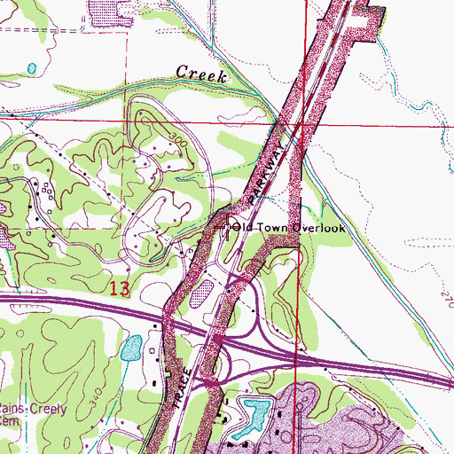 Topographic Map of Old Town Overlook, MS